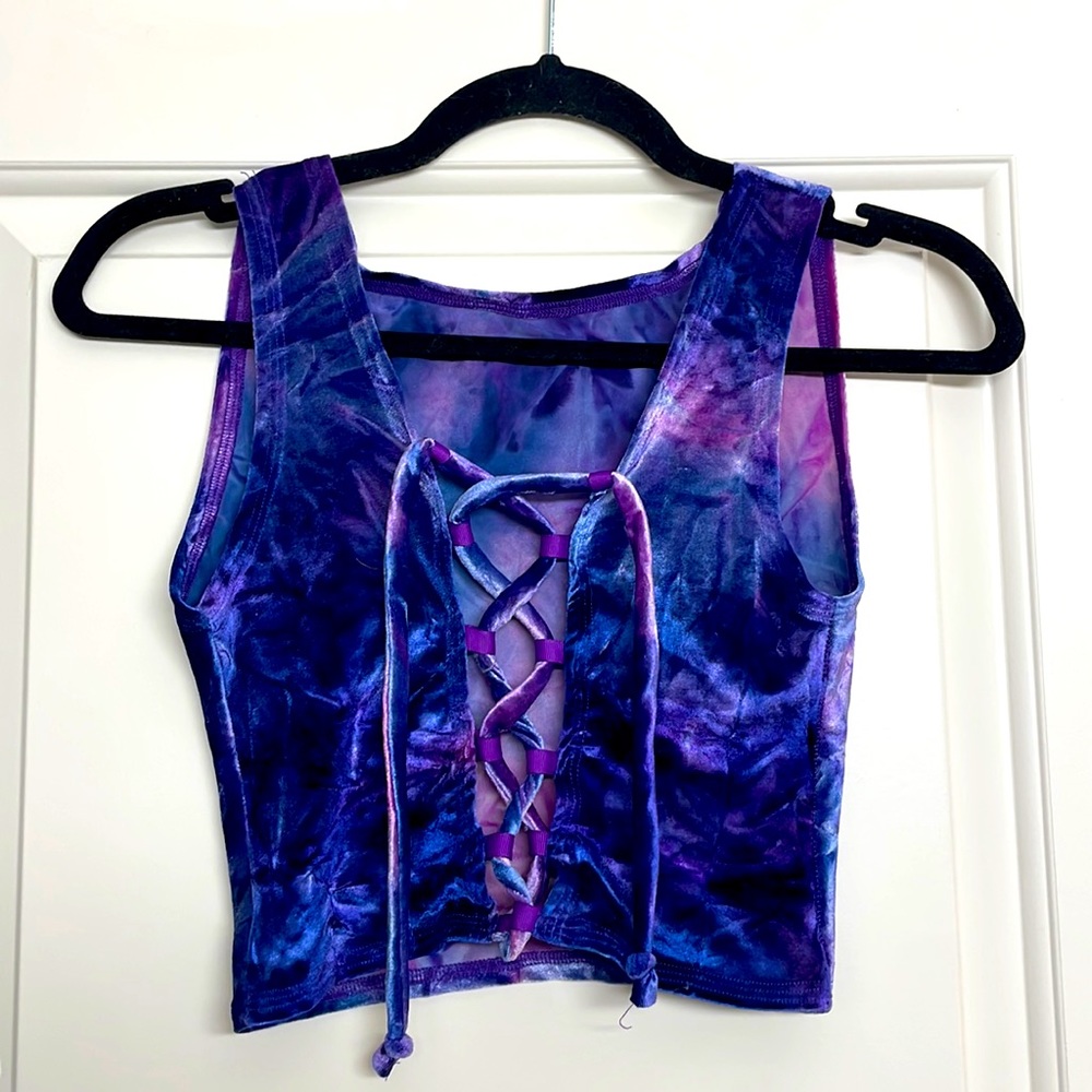 CUSTOM HANDMADE Eat. Sleep. Rave. Purple Tie Dye Lace Up Top